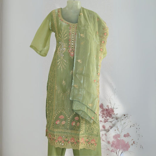 Elegant Pastel Green Salwar Suit with Timeless Patterns and Flowing Dupatta