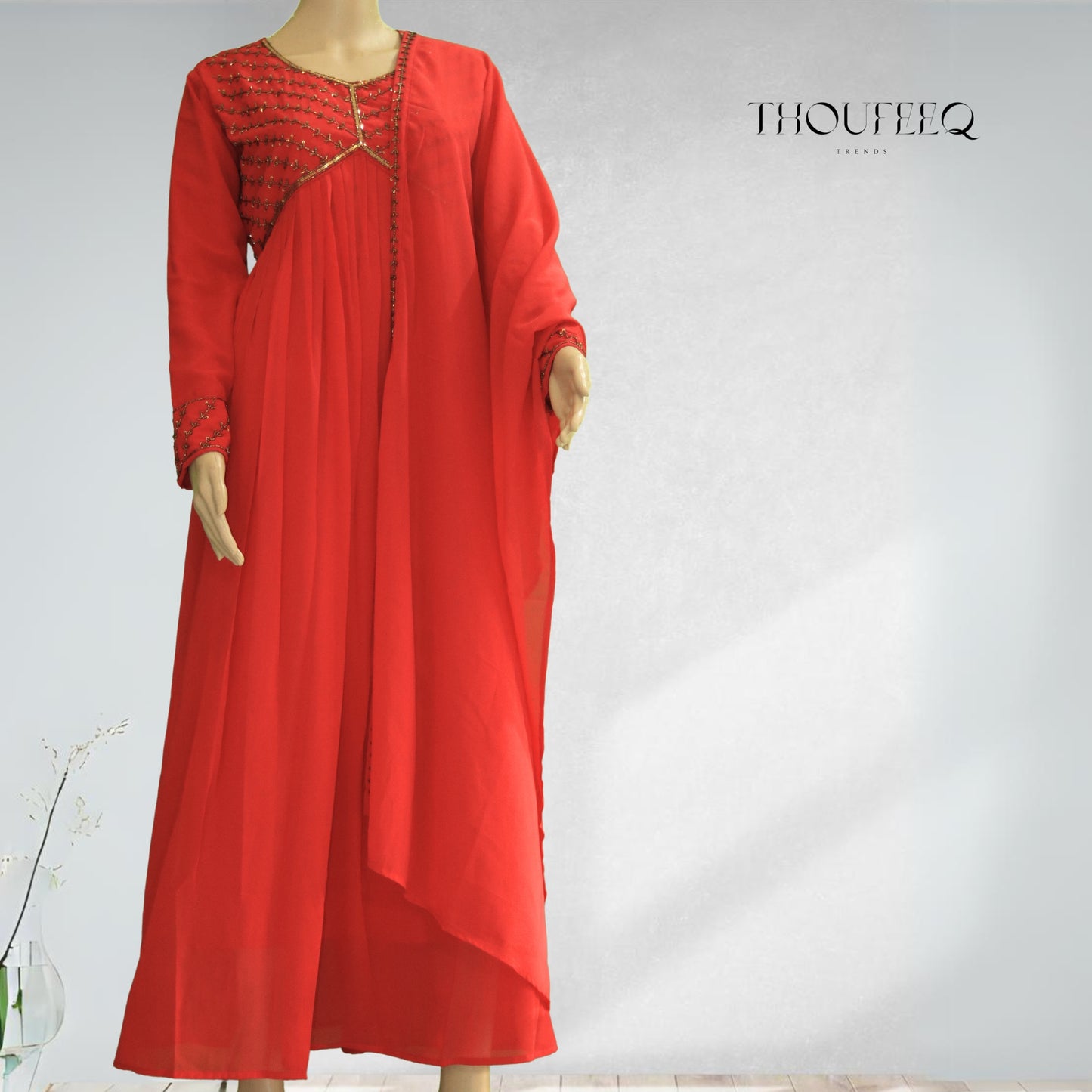 Stunning Red Alia Cut Anarkali with Embroidered Embellishments