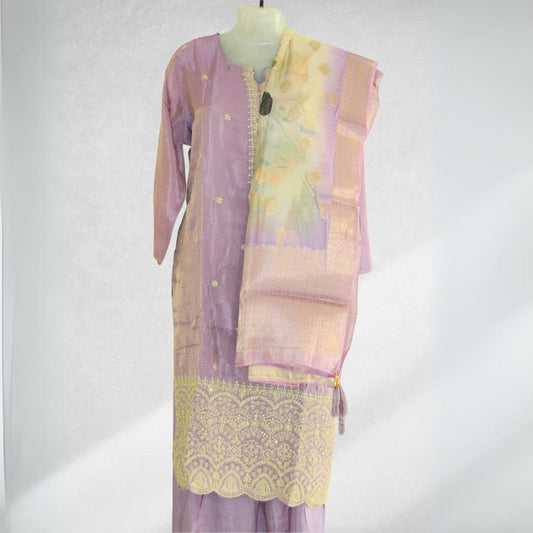 Gorgeous Lavender Suit Accented with Rich Golden Embroidery