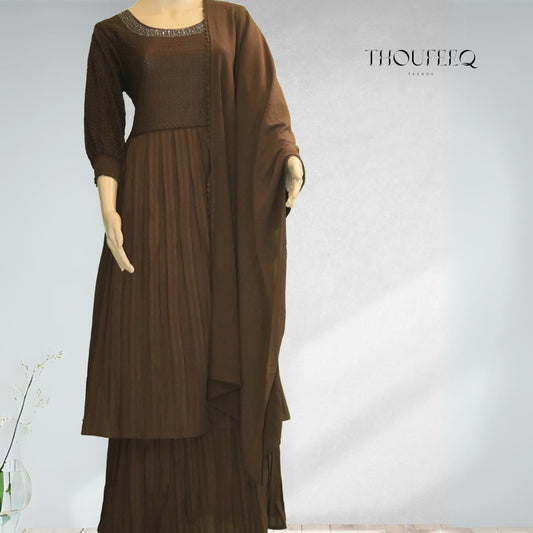 Three Piece Brown Palazzo Anarkali Suit for women