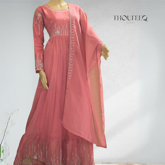 Elegant Blush Pink Anarkali Suit with Intricate Embroidery