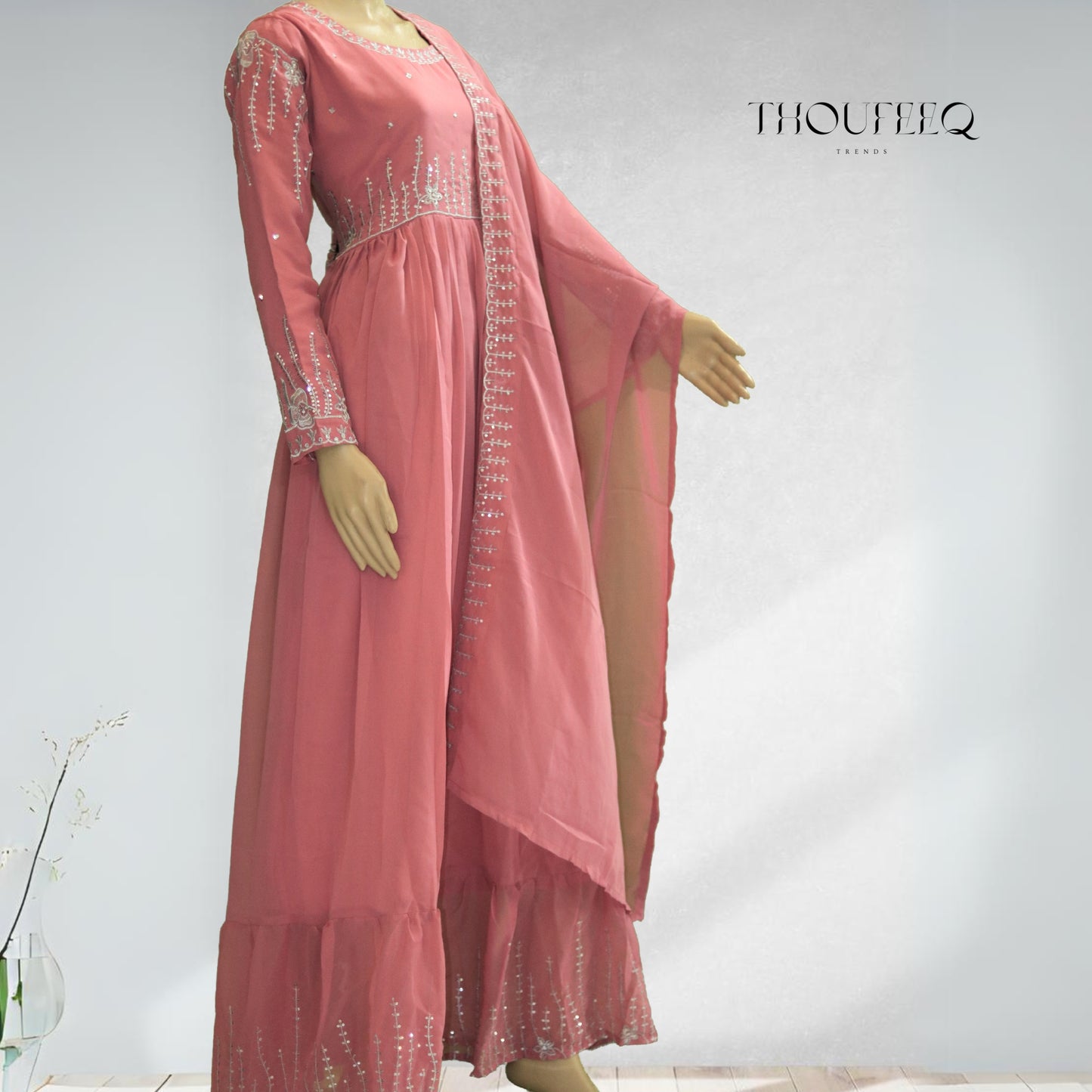 Elegant Blush Pink Anarkali Suit with Intricate Embroidery