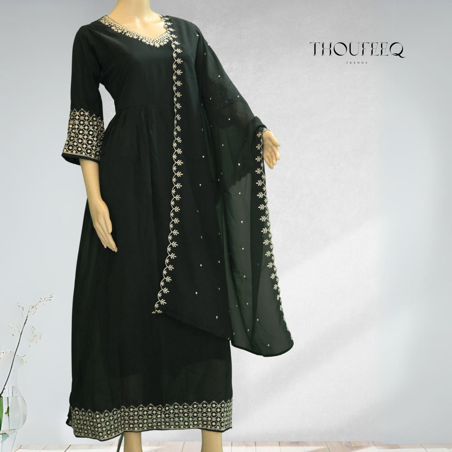 Simple Black Embroidered Salwar Suit for Women