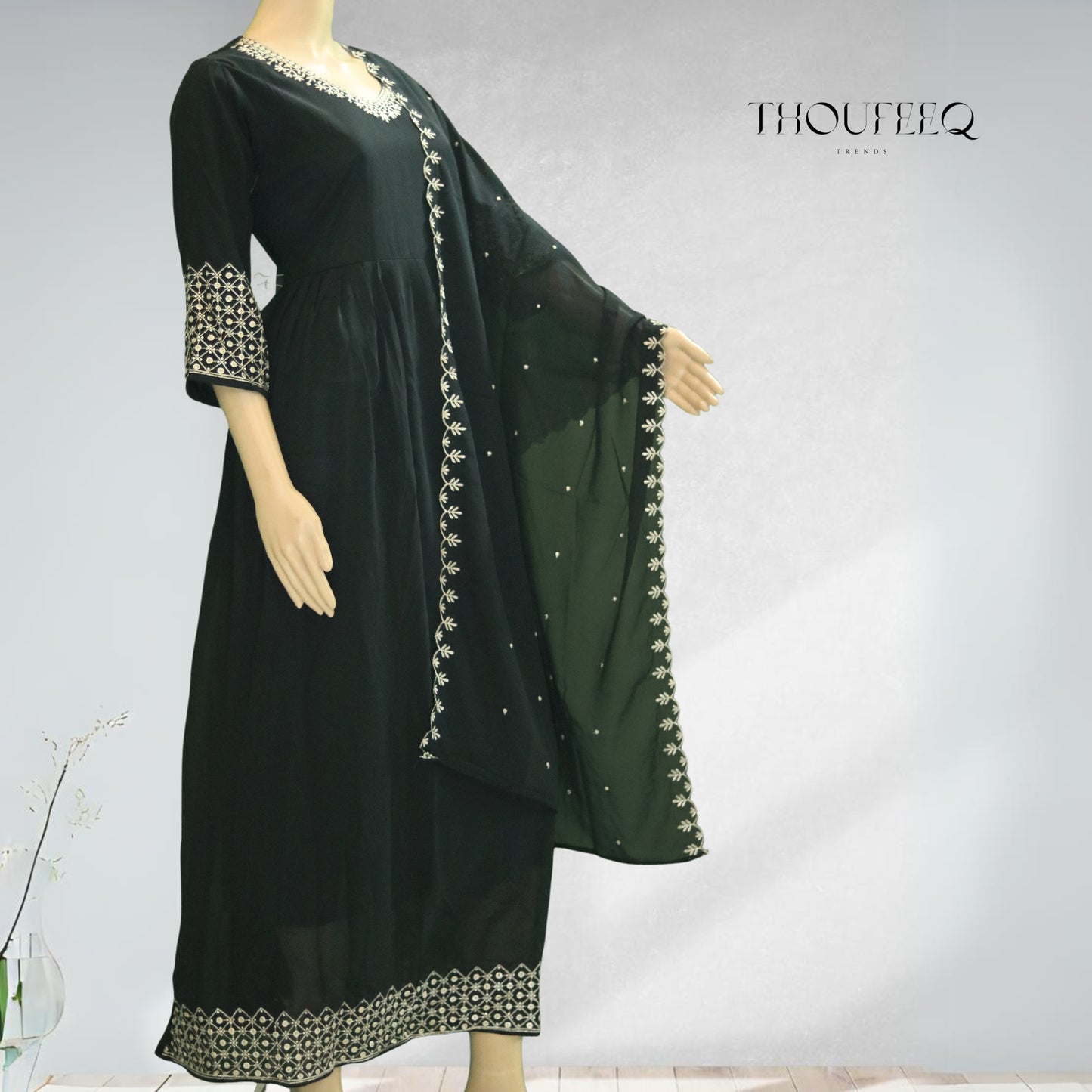 Simple Black Embroidered Salwar Suit for Women