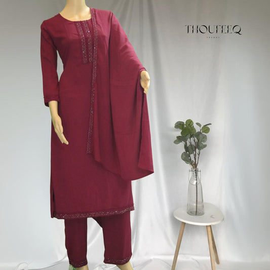 Elegant Maroon Salwar Set with Minimal Sequin Detailing