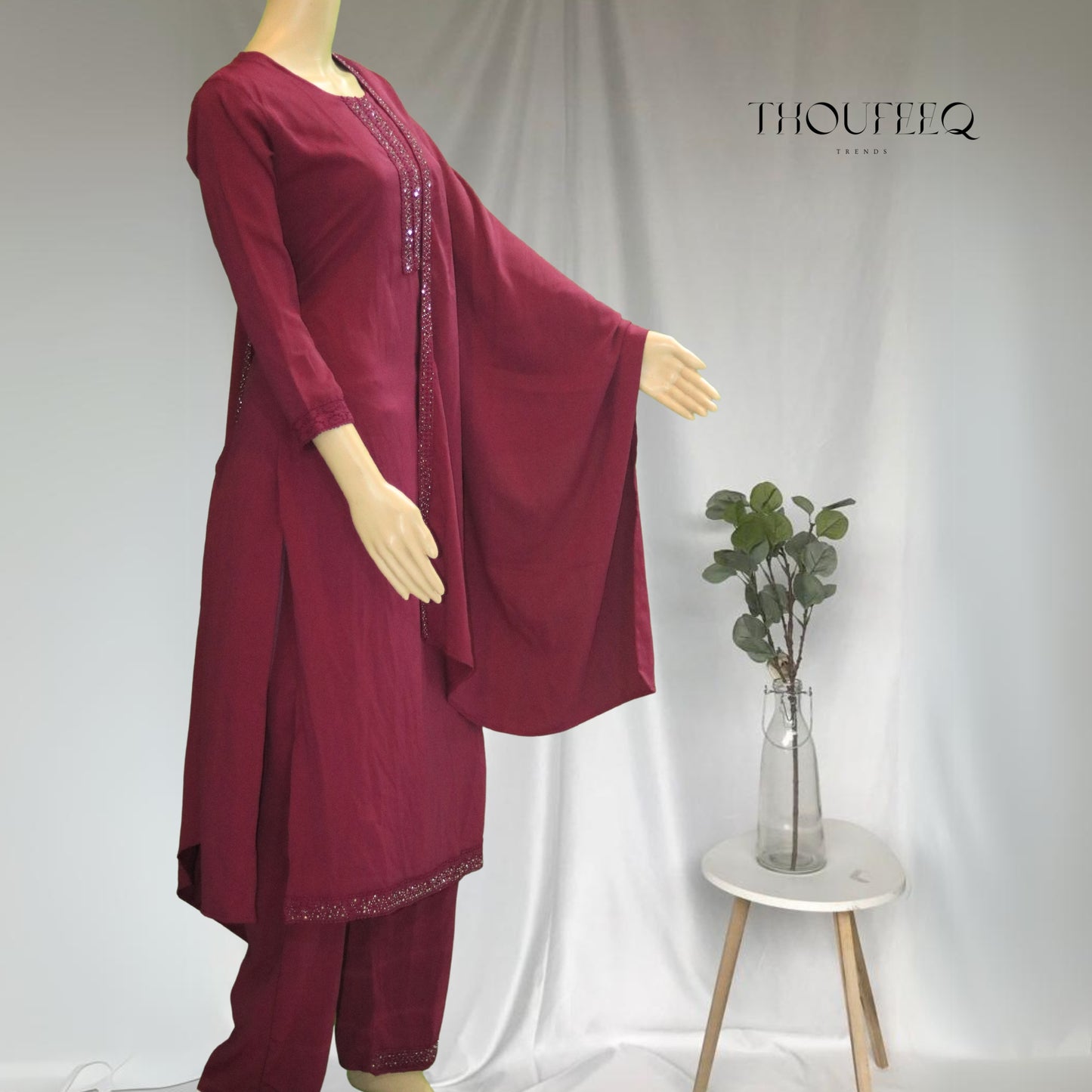 Elegant Maroon Salwar Set with Minimal Sequin Detailing