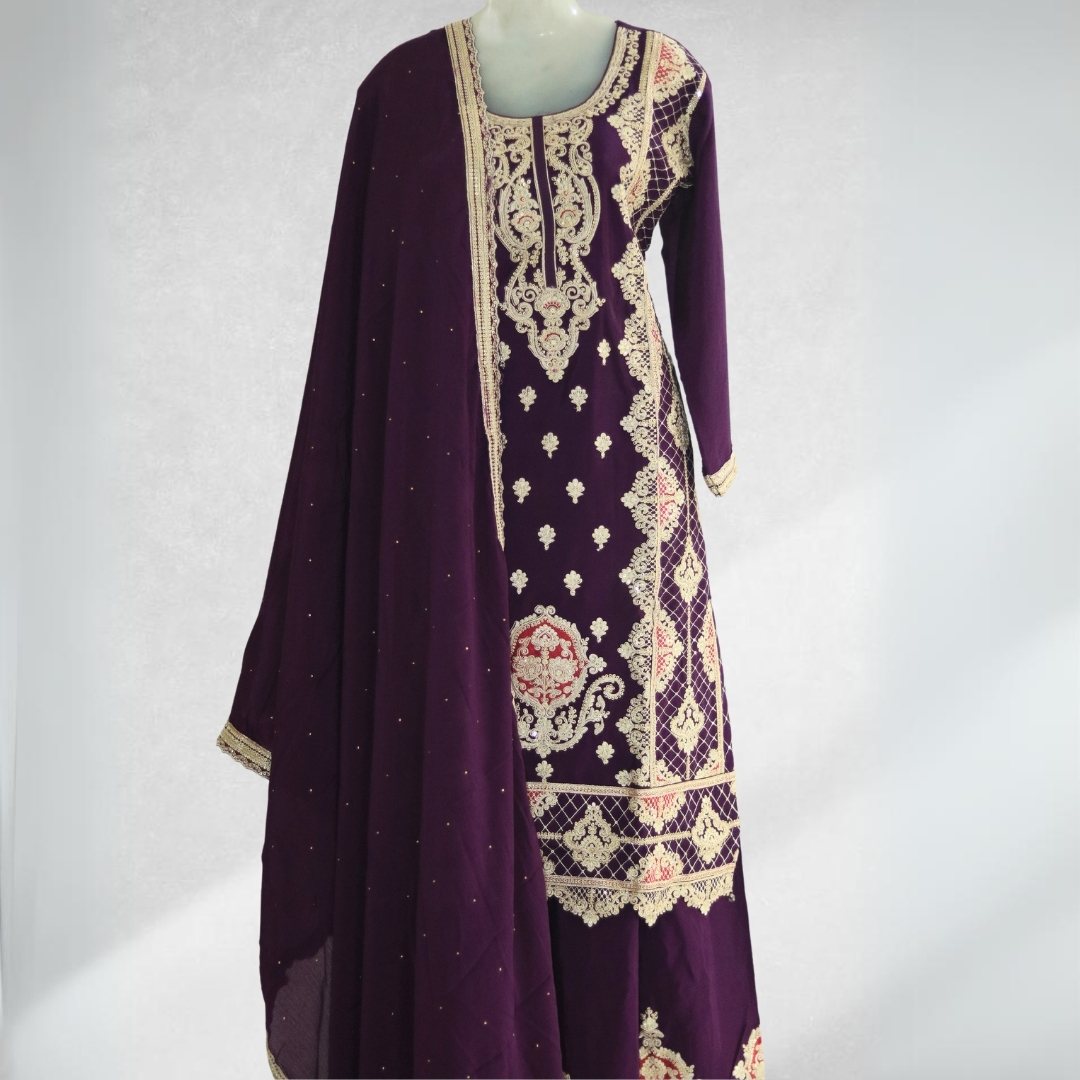 Gorgeous Deep Amethyst Party Wear Salwar Suit with Flowing Dupatta!