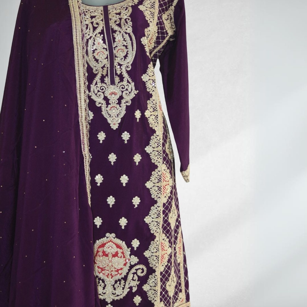 Gorgeous Deep Amethyst Party Wear Salwar Suit with Flowing Dupatta!