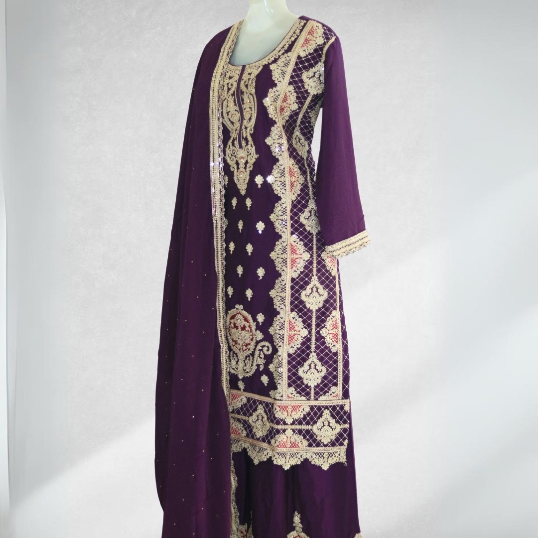 Gorgeous Deep Amethyst Party Wear Salwar Suit with Flowing Dupatta!