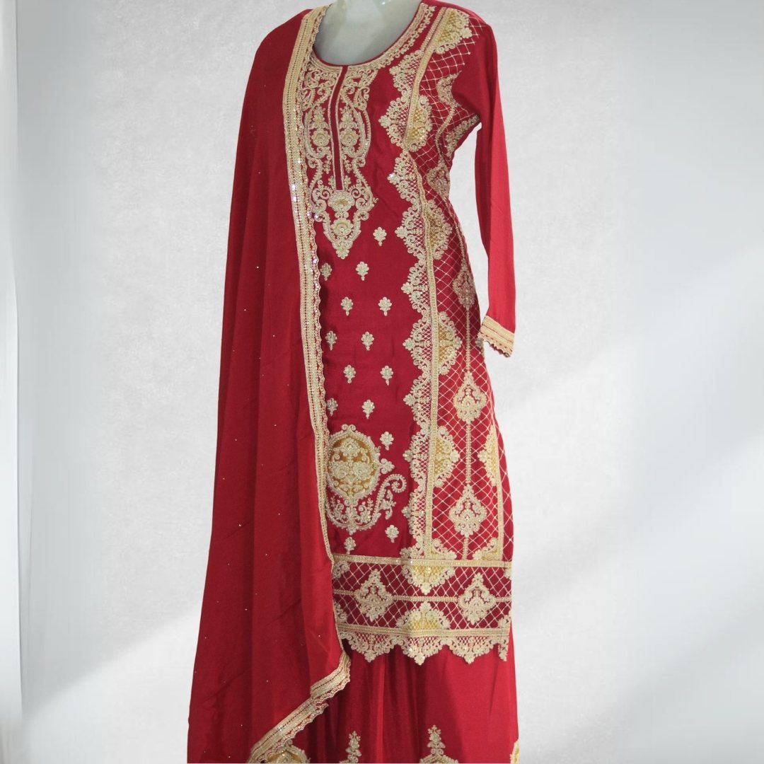 Burgundy Party Wear Salwar Suit with Elegant Dupatta and Intricate Accents!