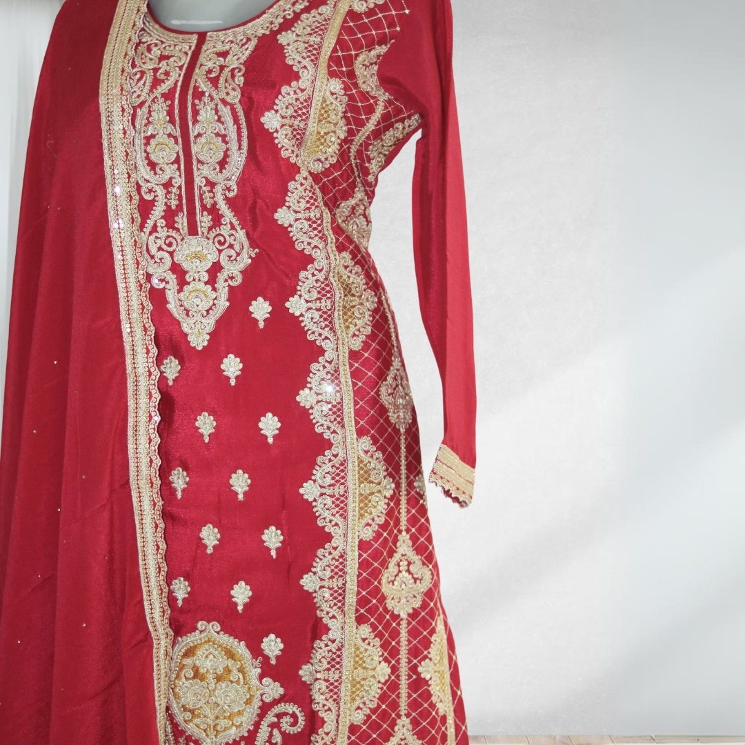 Burgundy Party Wear Salwar Suit with Elegant Dupatta and Intricate Accents!