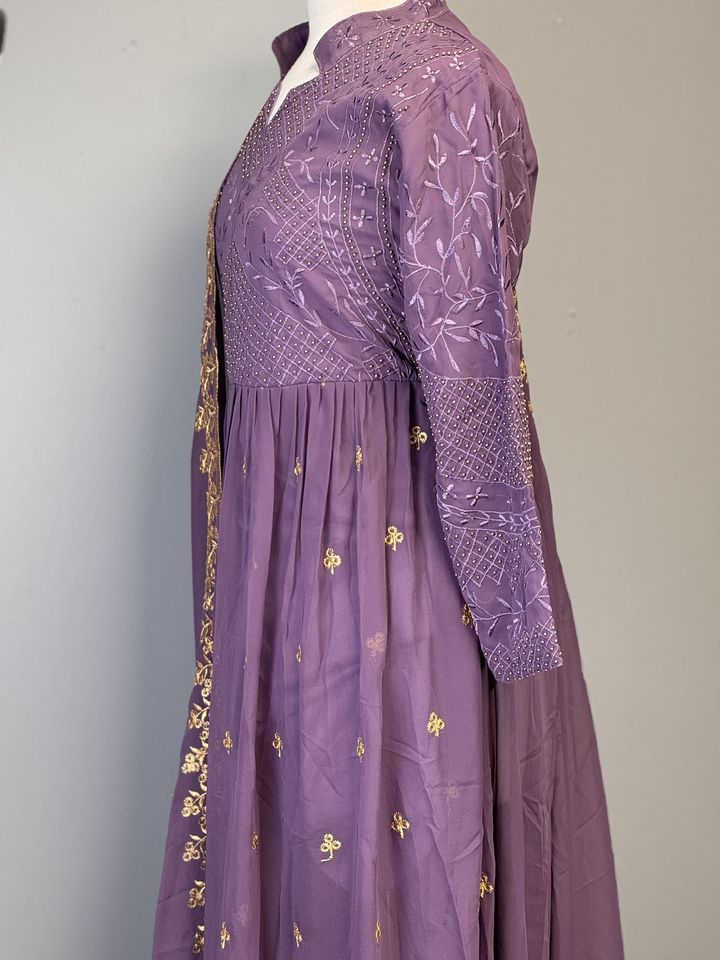 Aesthetic Purple Anarkali Suit with Thread Works