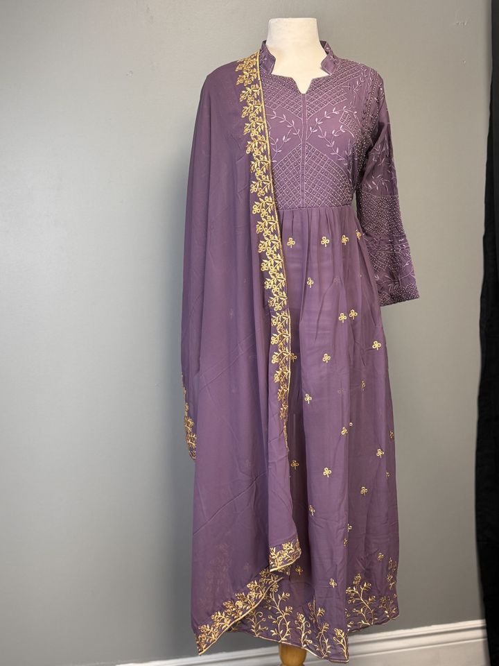 Aesthetic Purple Anarkali Suit with Thread Works