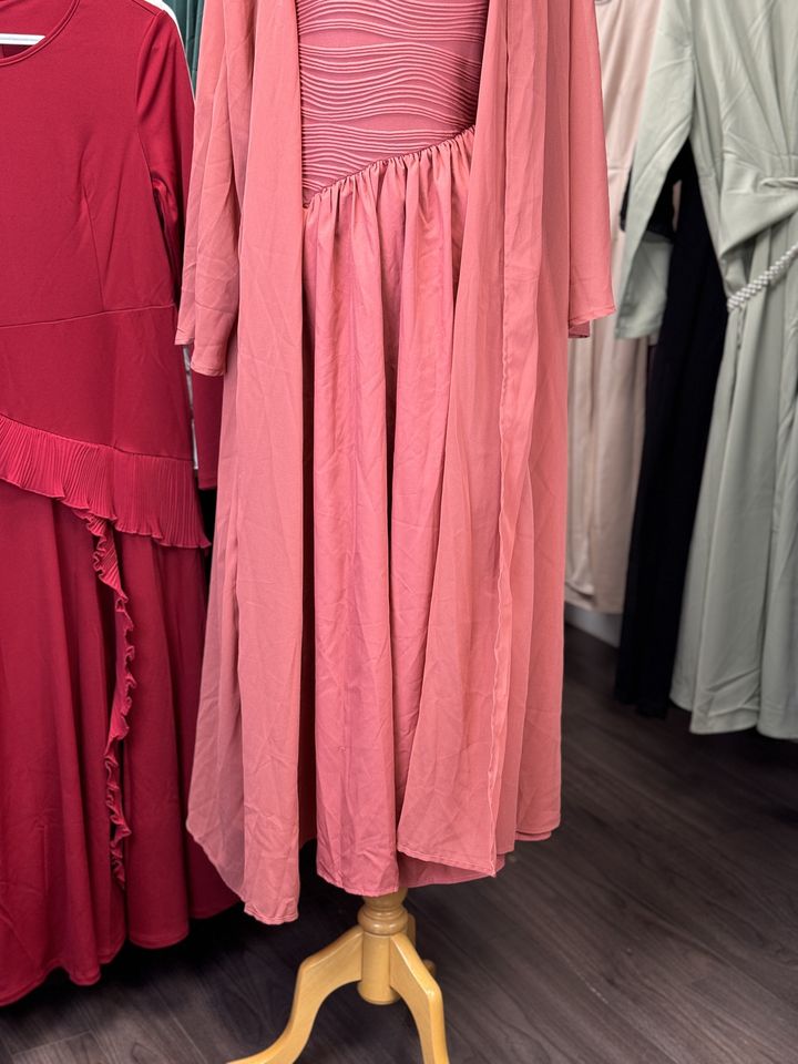 Versatile Peach Modest Dress with Chic Outer Layer