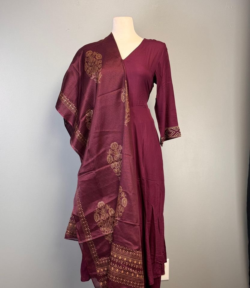 Wine Kurta Set with Richly Textured Dupatta