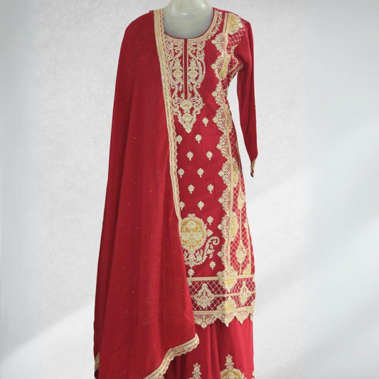 Burgundy Party Wear Salwar Suit with Elegant Dupatta and Intricate Accents!