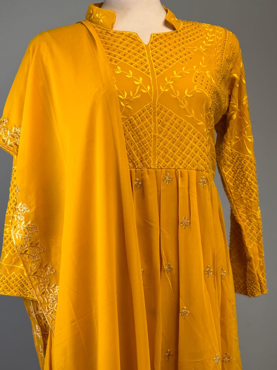 Radiant Mustard Yellow Anarkali Suit with Handcrafted Embroidery