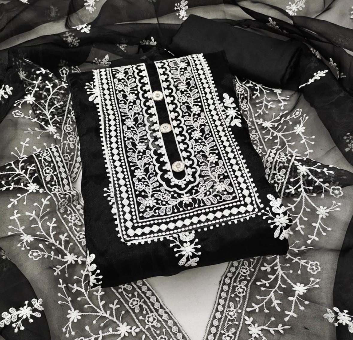 Stylish Black and White Unstitched Salwarsuit