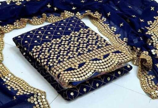 Radiant Blue & Gold Sequined Unstitched Salwar Suit