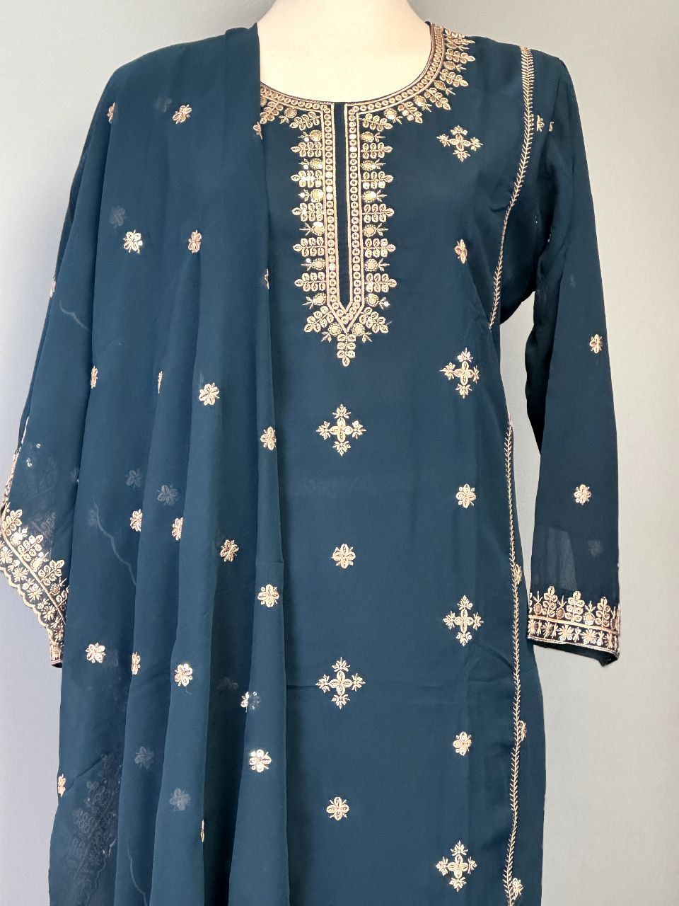 Midnight Blue Salwar with Intricate Golden Embroidery and Thread Work