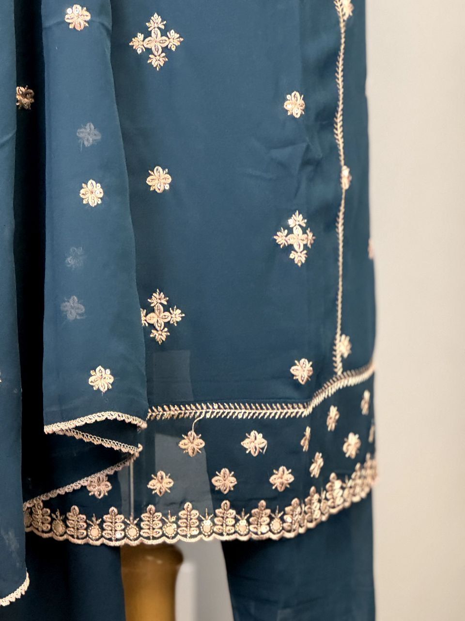 Midnight Blue Salwar with Intricate Golden Embroidery and Thread Work