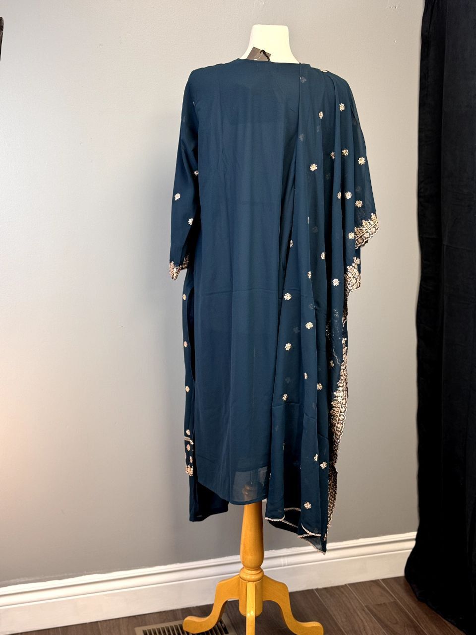 Midnight Blue Salwar with Intricate Golden Embroidery and Thread Work