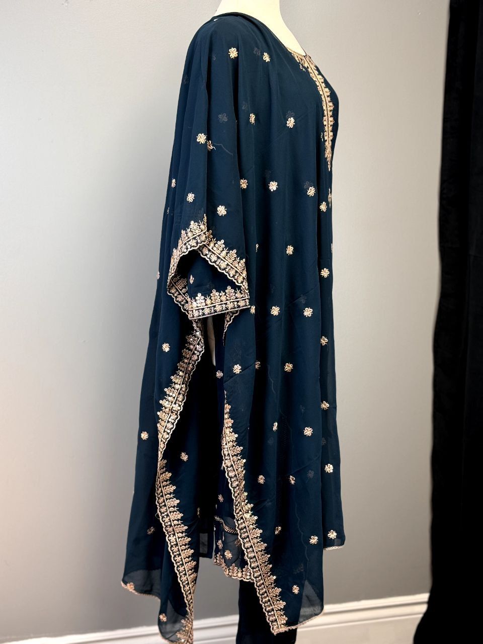 Midnight Blue Salwar with Intricate Golden Embroidery and Thread Work