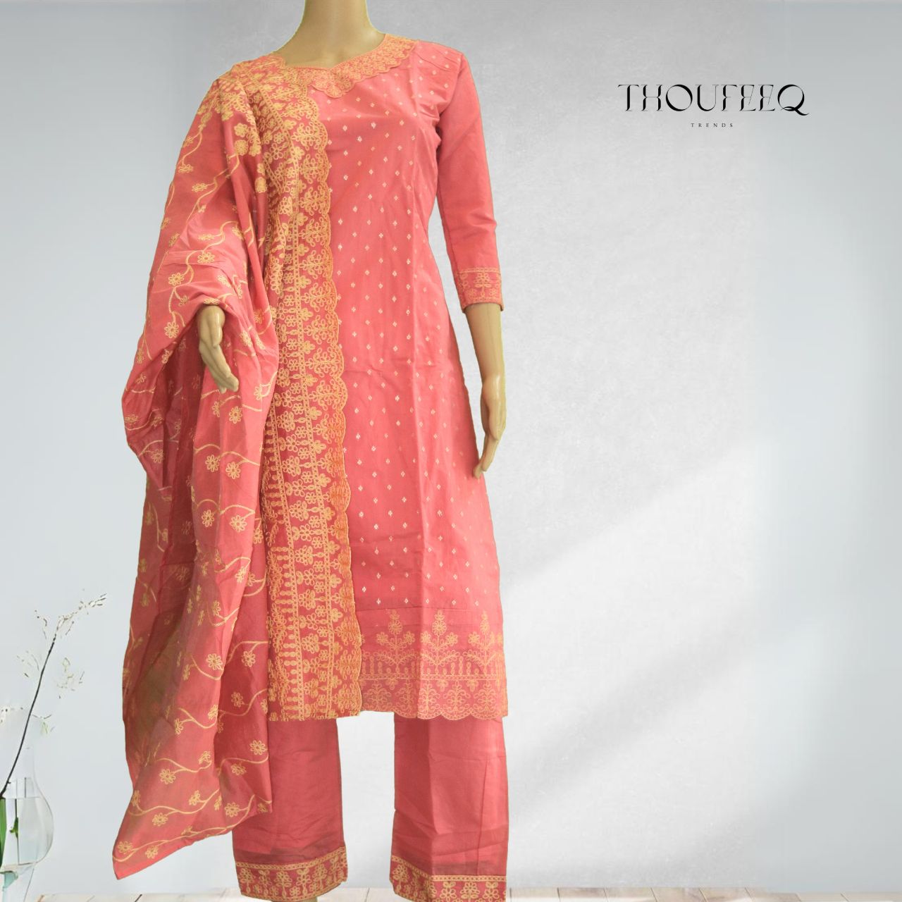 Graceful Pink Salwar Suit with Golden Embroidery