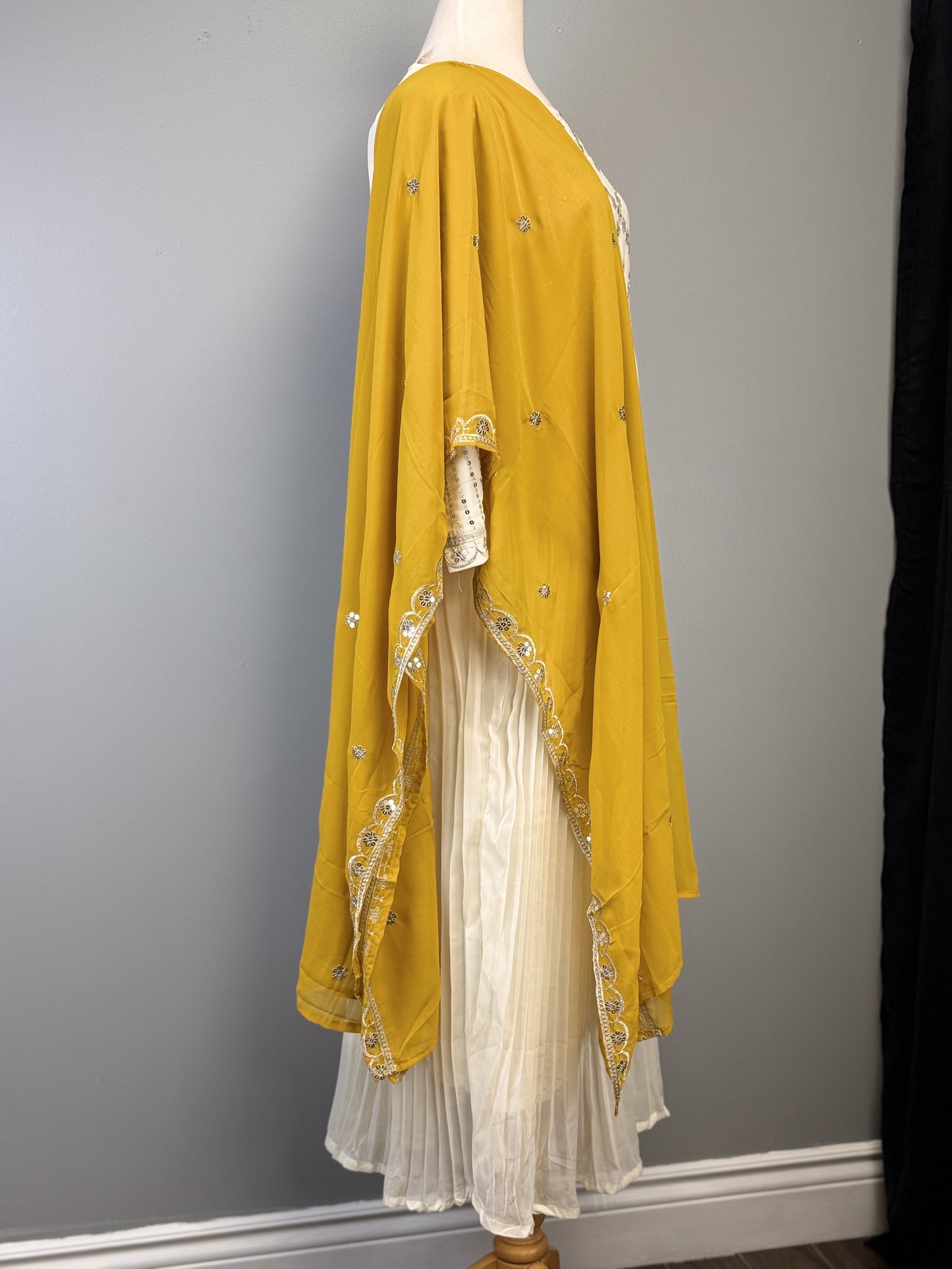 Stunning White Sequined Suit Paired with Vibrant Yellow Dupatta