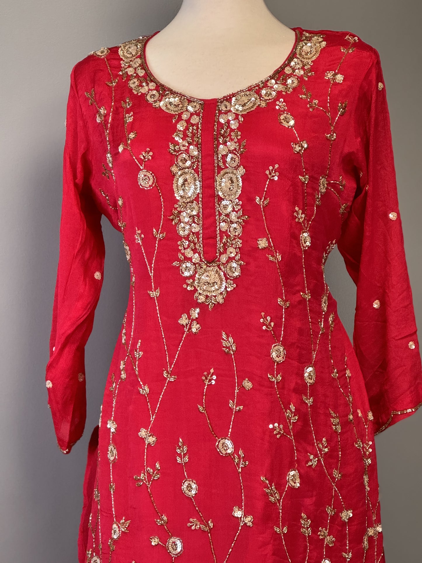 Awe-Inspiring Red Salwar Suit with Glamorous Beadwork