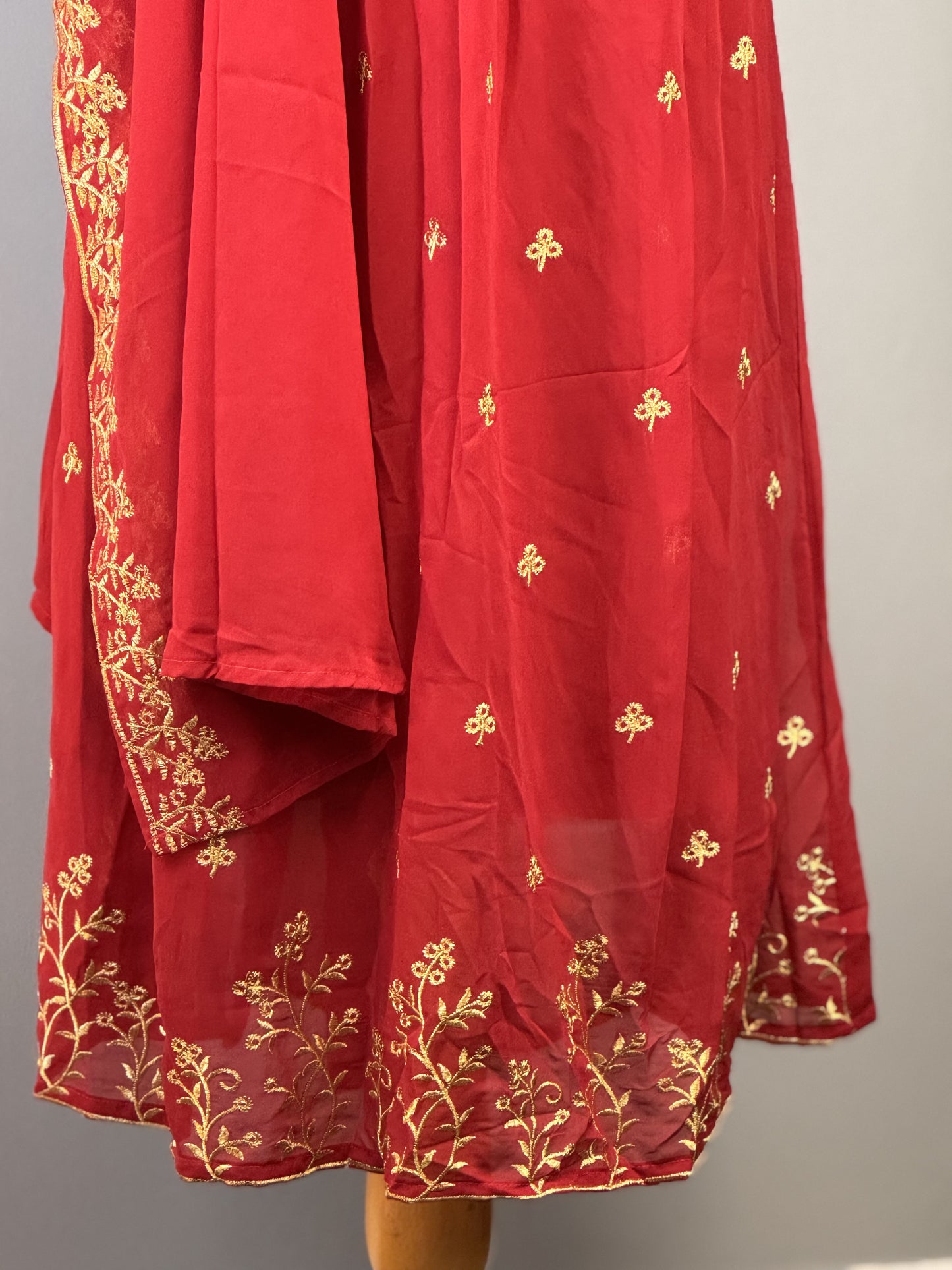 Luxe Red Anarkali Suit with Thread Work