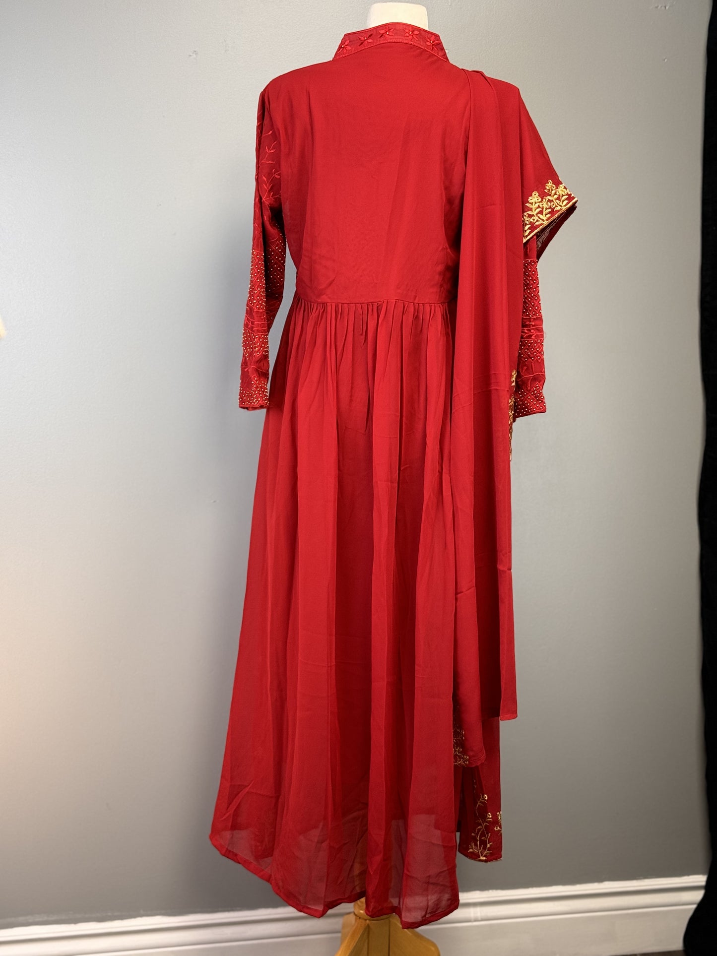 Luxe Red Anarkali Suit with Thread Work