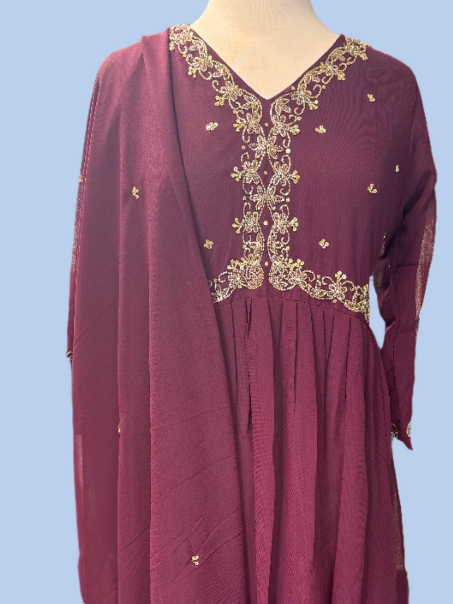 Elegant Wine Beaded Salwar Suit with Dazzling Dupatta!