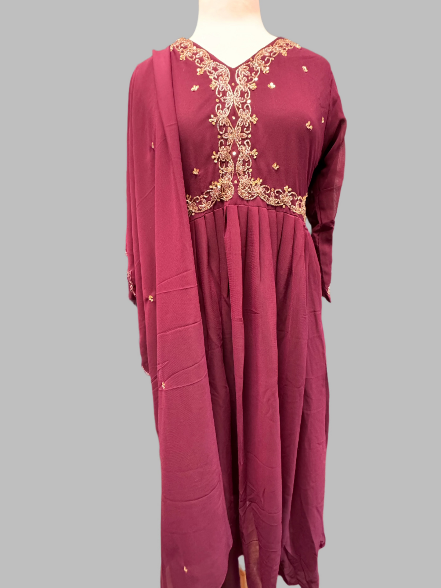 Elegant Wine Beaded Salwar Suit with Dazzling Dupatta!