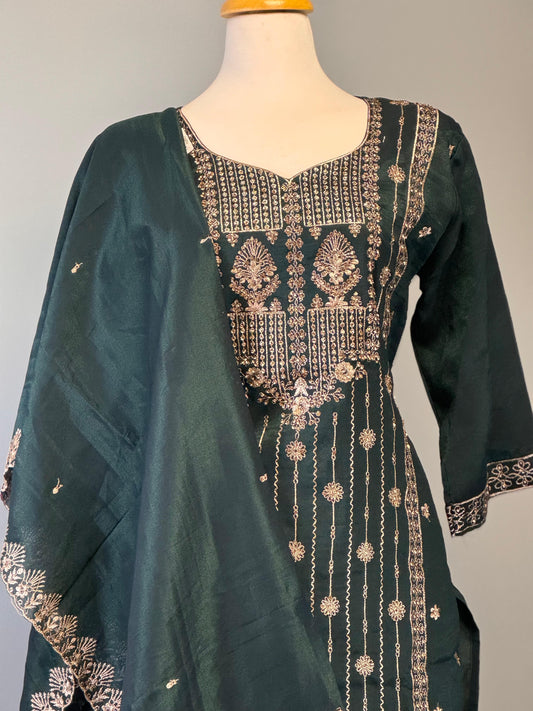 Regal Olive Drab Salwar Suit with Luxurious Golden Details